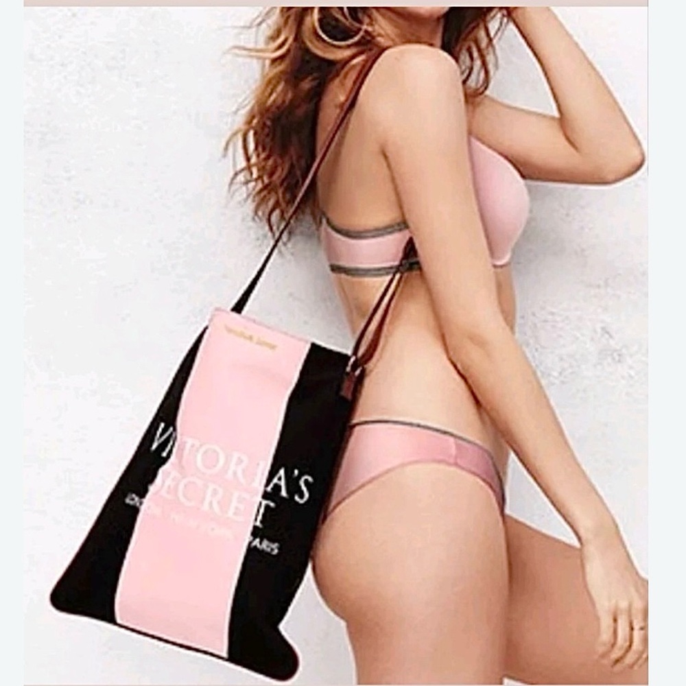 Victoria's Secret Black and Pink Tote Bag
